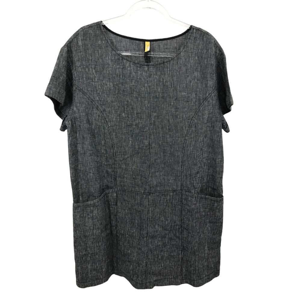 Free People Black White Linen Mini Shift Dress L